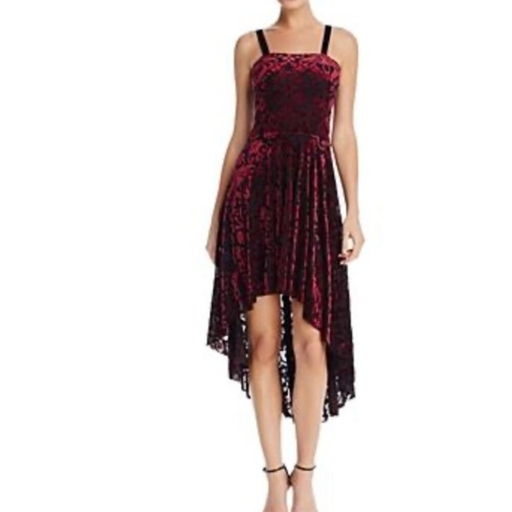 AQUA Velvet Burnout High/low Midi Dress